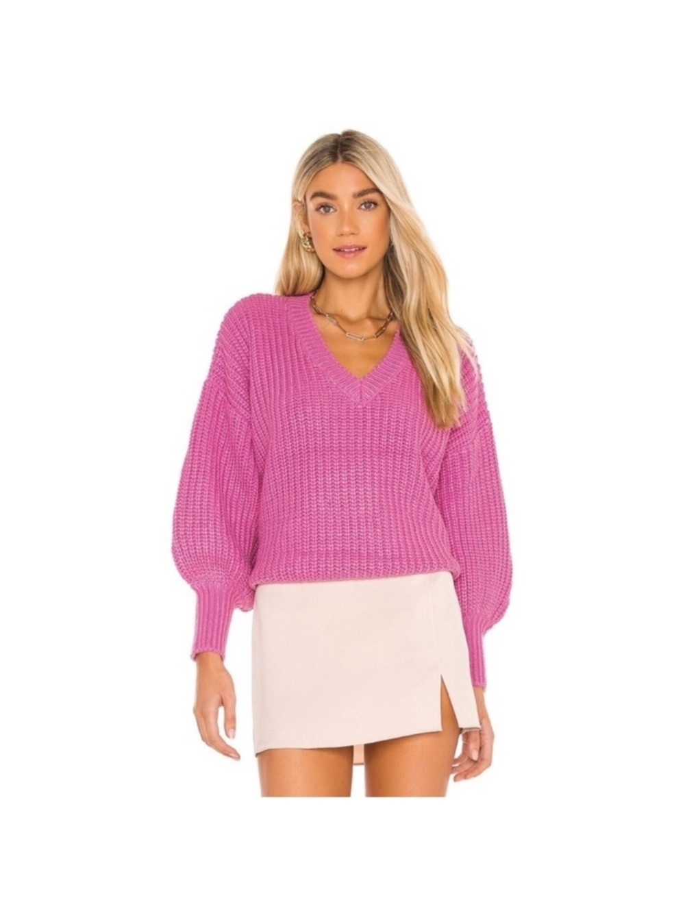 Cinq a Sept Antonella Balloon Sleeve Chunky Knit Sweater in Wild Orchid Sz XS